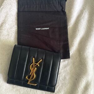 Saint Laurent Black Leather Wallet with Gold Logo
